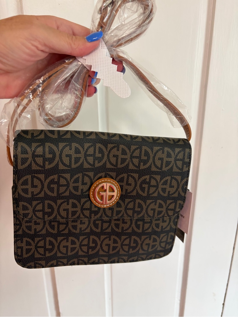 Gianni Bini Black and Tan Monogram Crossbody Bag